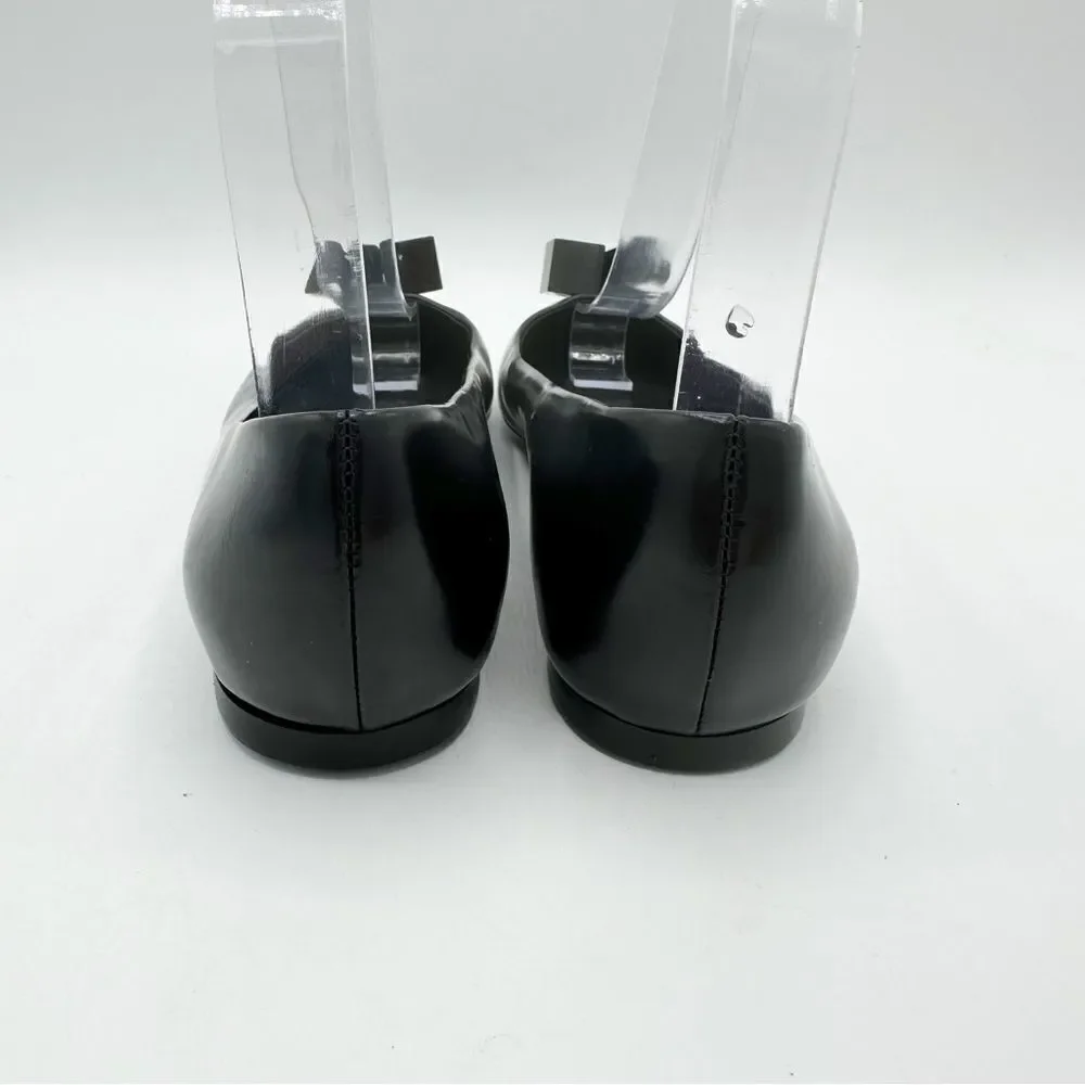 LOUIS VUITTON BLACK All Leather Ballet Flats w/Logo Cube Accents Sz 7US 37.5 EUR